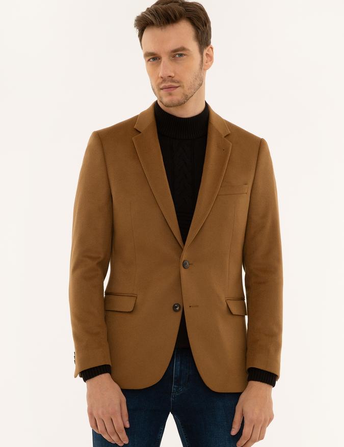 Camel Slim Fit Kaşmir Ceket