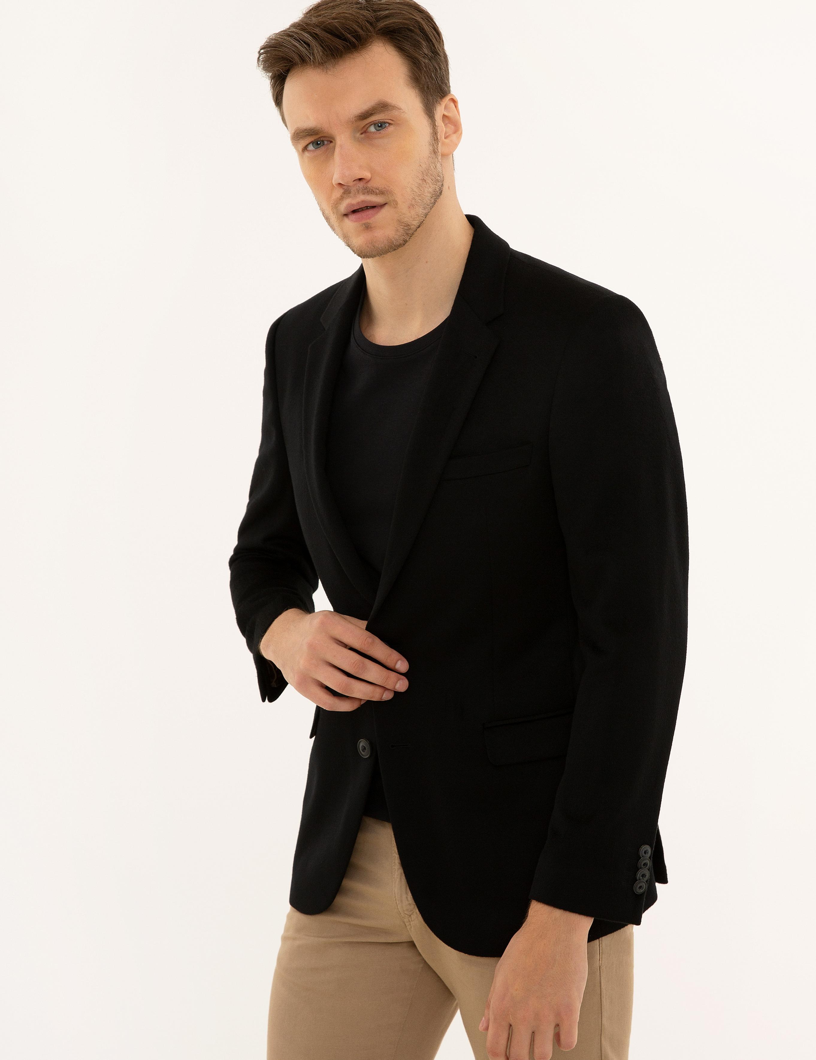 Siyah Slim Fit Kaşmir Ceket - 50228444086