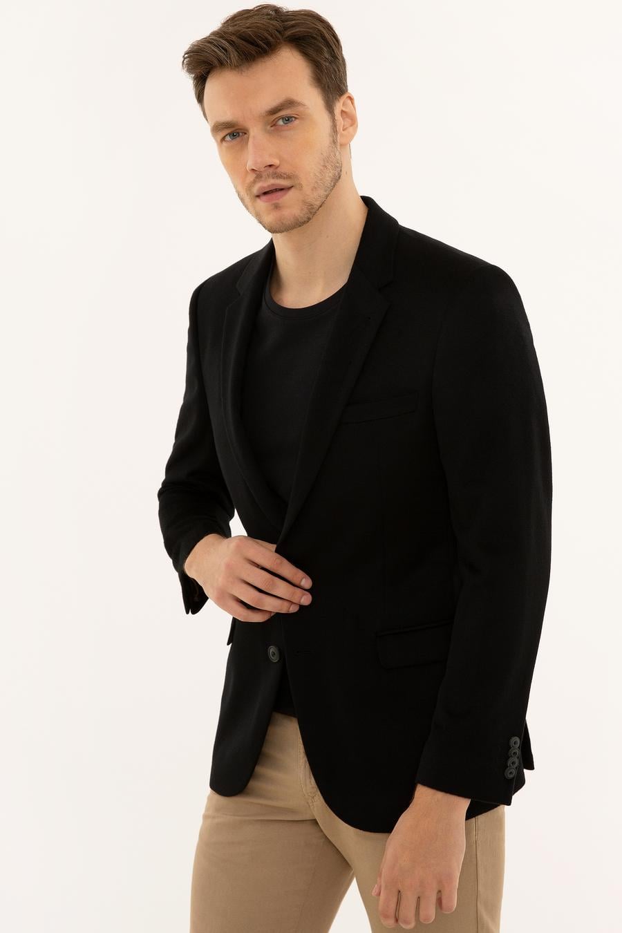 Siyah Slim Fit Kaşmir Ceket - 50228444086