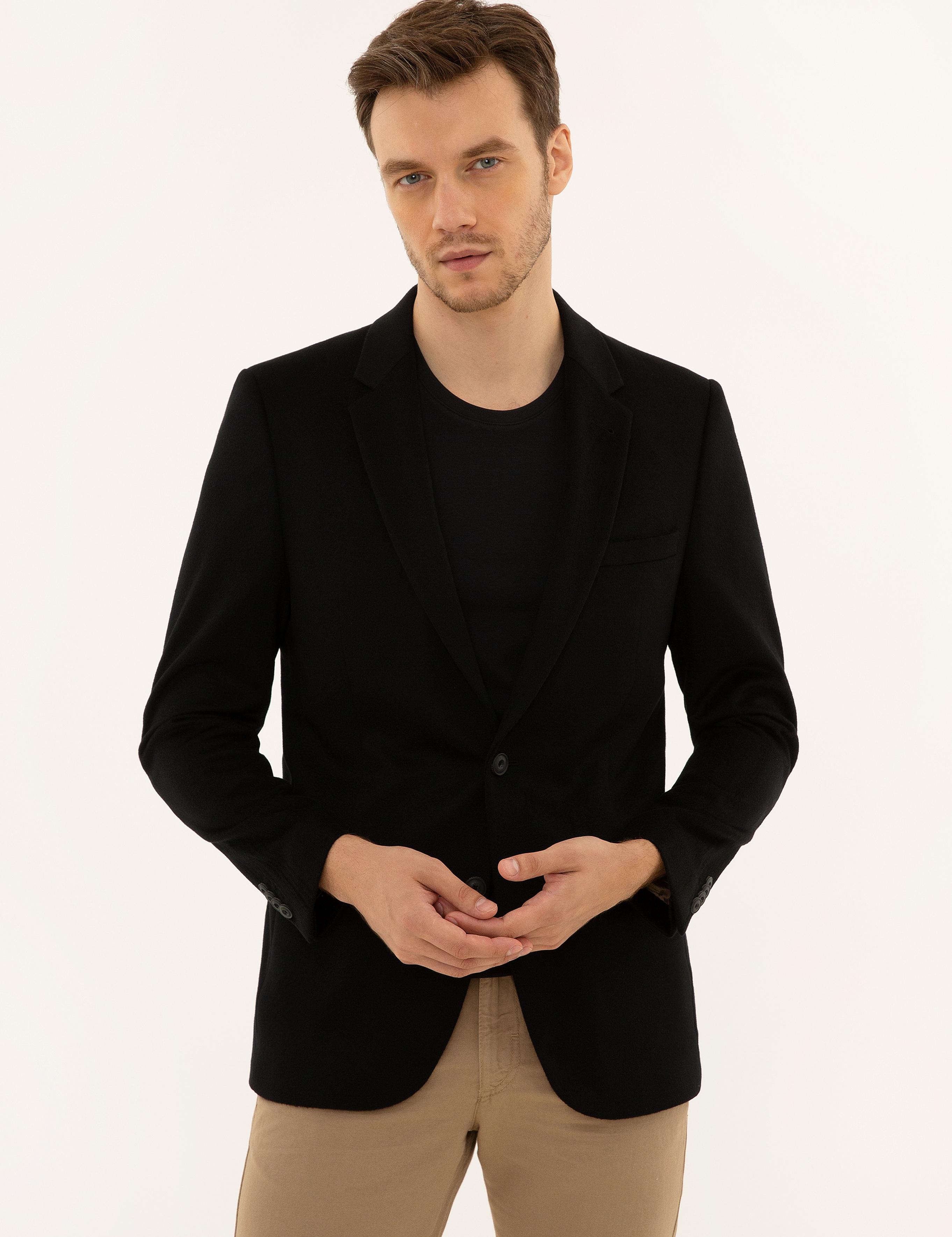 Siyah Slim Fit Kaşmir Ceket - 50228444086
