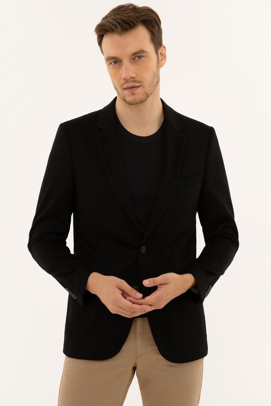 Siyah Slim Fit Kaşmir Ceket - 50228444086