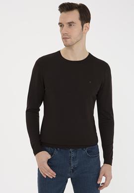 Koyu Kahverengi Slim Fit Bisiklet Yaka Basic Triko Kazak