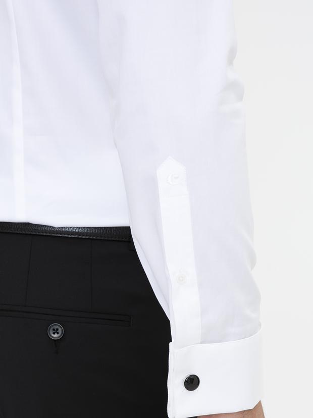 Beyaz Slim Fit Smokin Gömlek