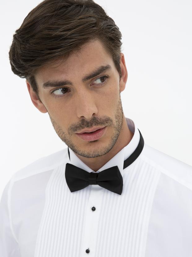 Beyaz Slim Fit Smokin Gömlek