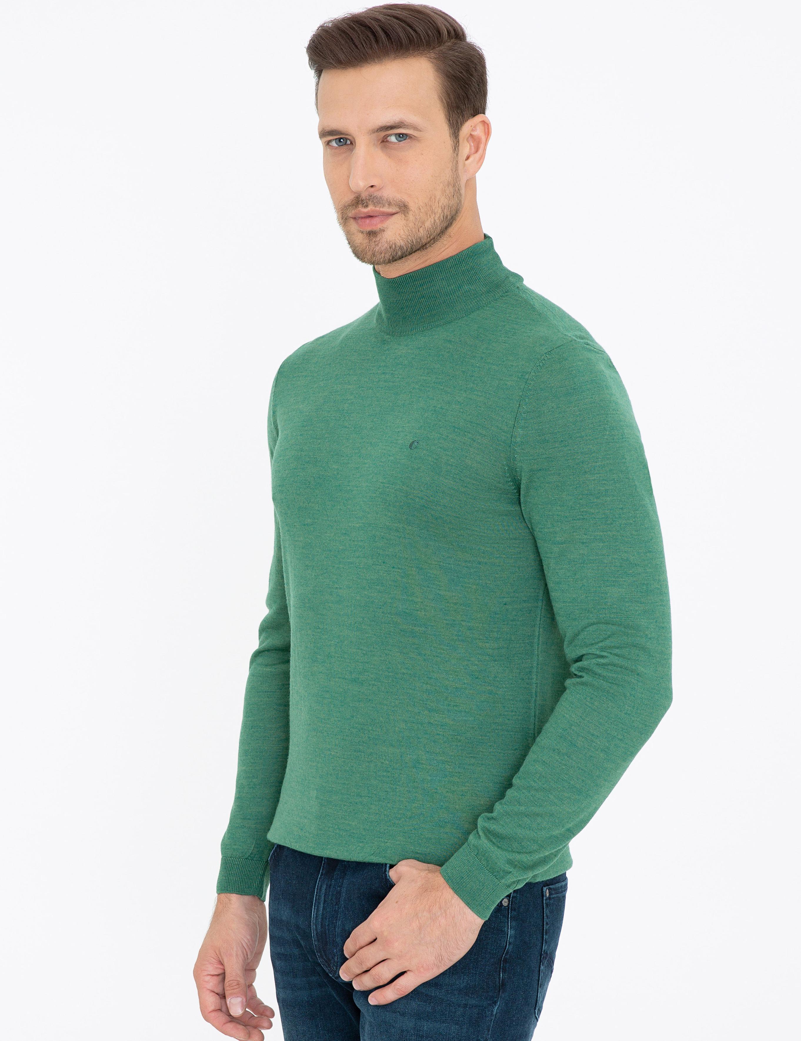 Açık Yeşil Slim Fit Yarım Balıkçı Basic Triko Kazak - 50237040250