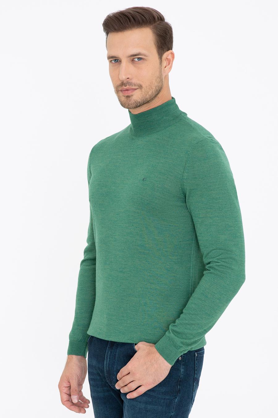 Açık Yeşil Slim Fit Yarım Balıkçı Basic Triko Kazak - 50237040250