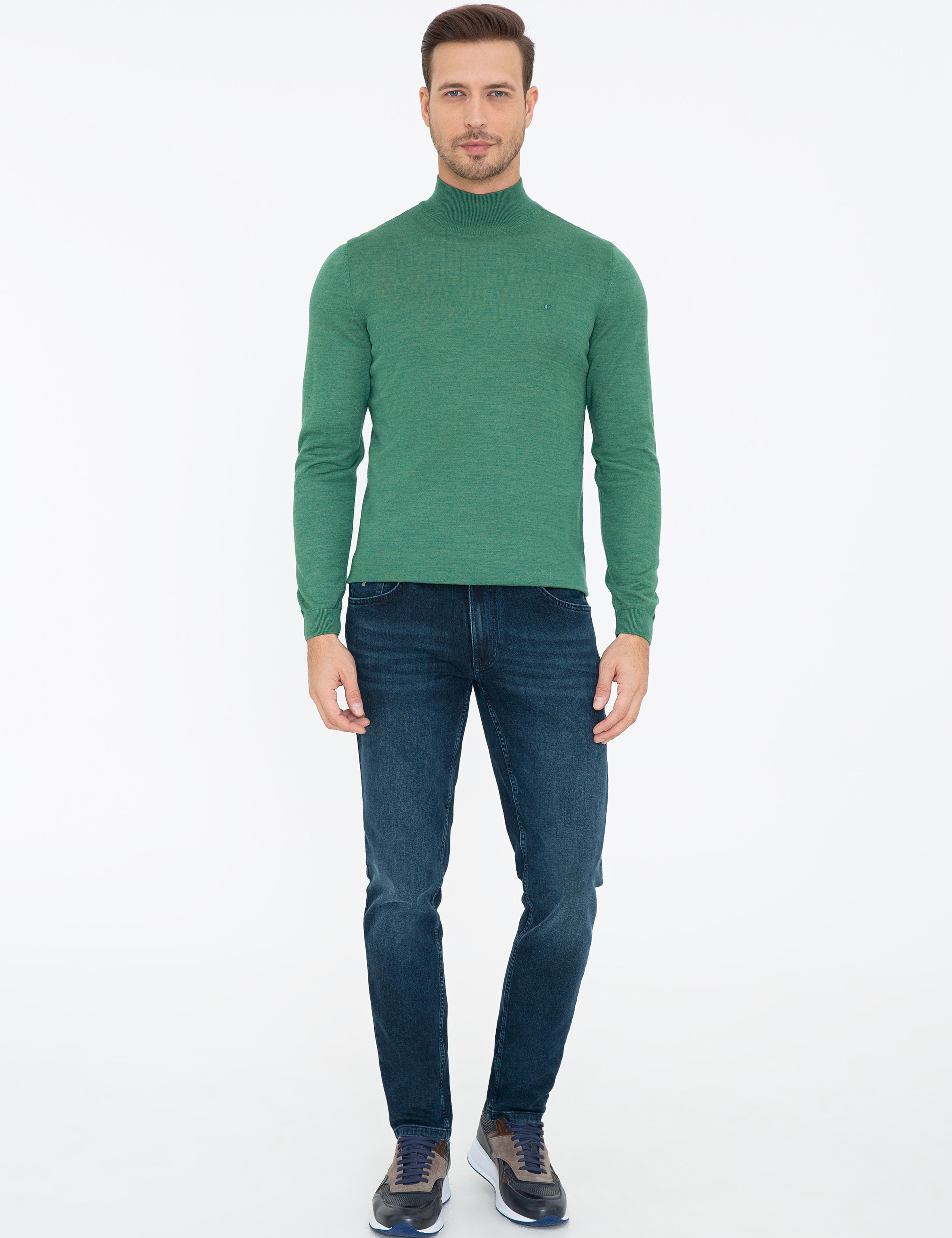Açık Yeşil Slim Fit Yarım Balıkçı Basic Triko Kazak - 50237040250