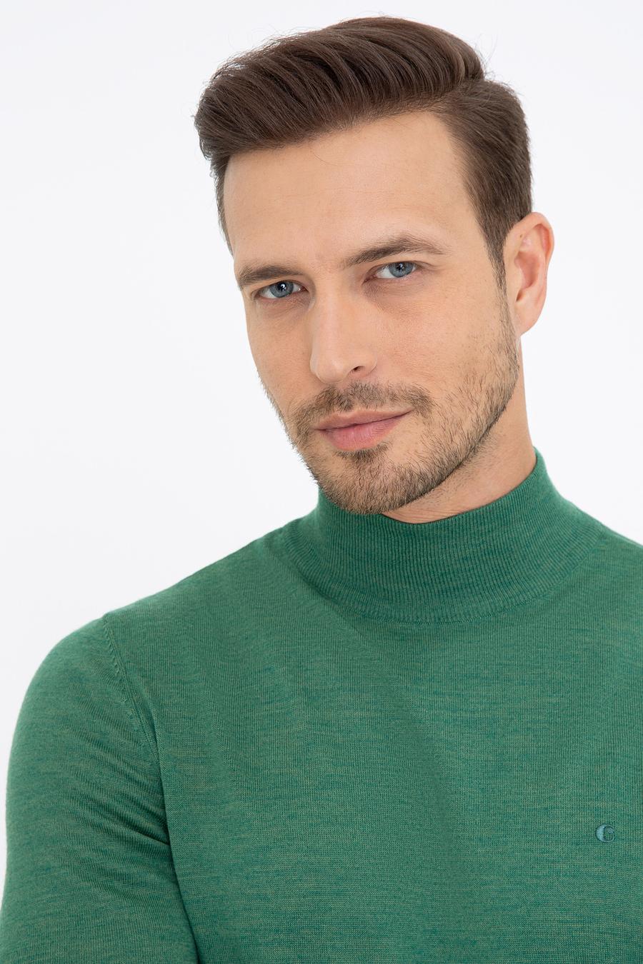 Açık Yeşil Slim Fit Yarım Balıkçı Basic Triko Kazak - 50237040250