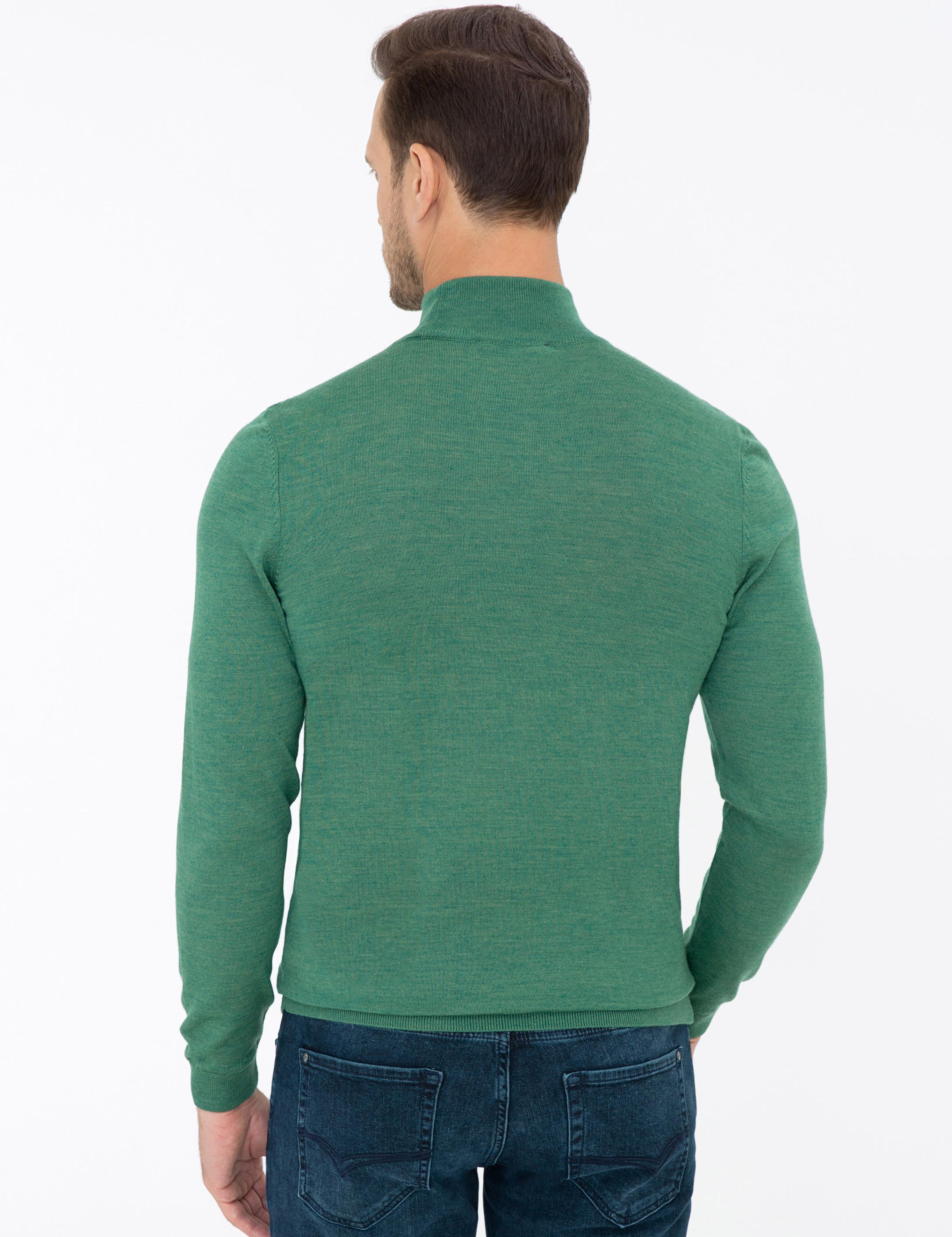 Açık Yeşil Slim Fit Yarım Balıkçı Basic Triko Kazak - 50237040250