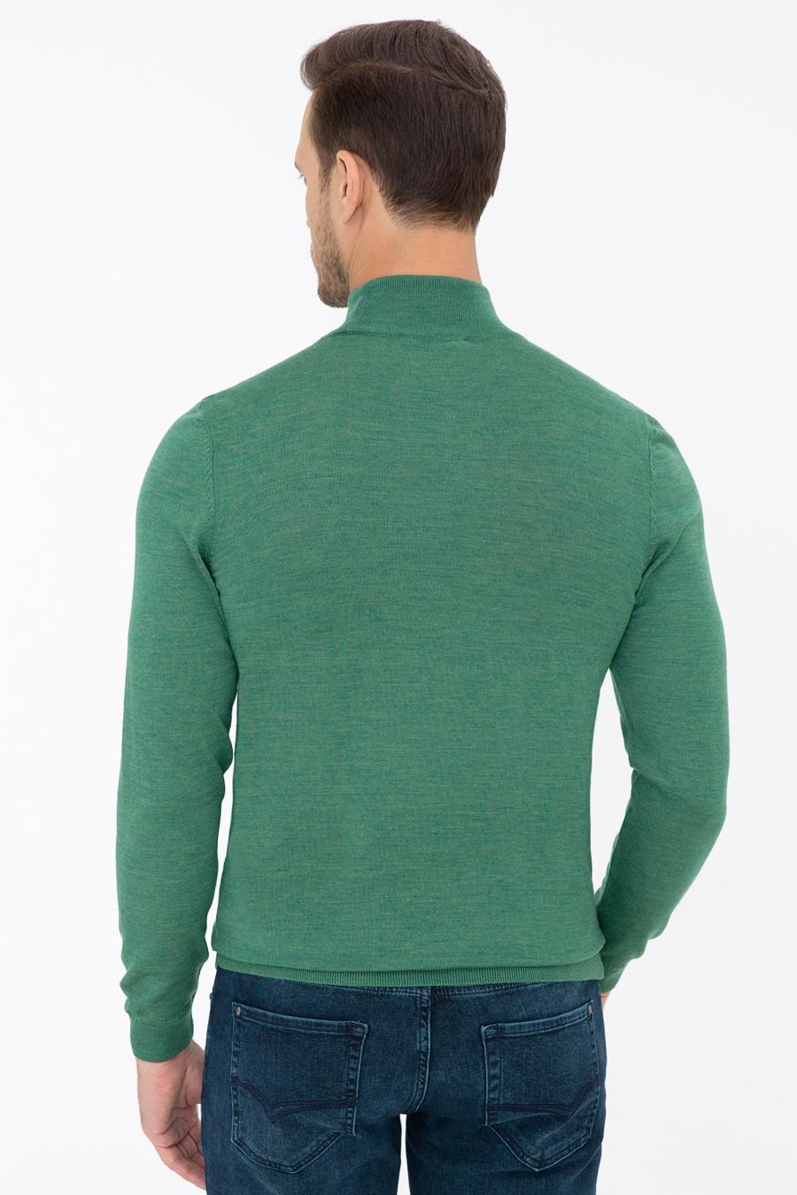 Açık Yeşil Slim Fit Yarım Balıkçı Basic Triko Kazak - 50237040250