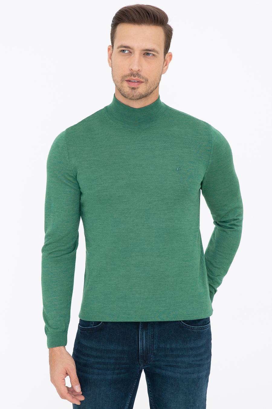 Açık Yeşil Slim Fit Yarım Balıkçı Basic Triko Kazak - 50237040250