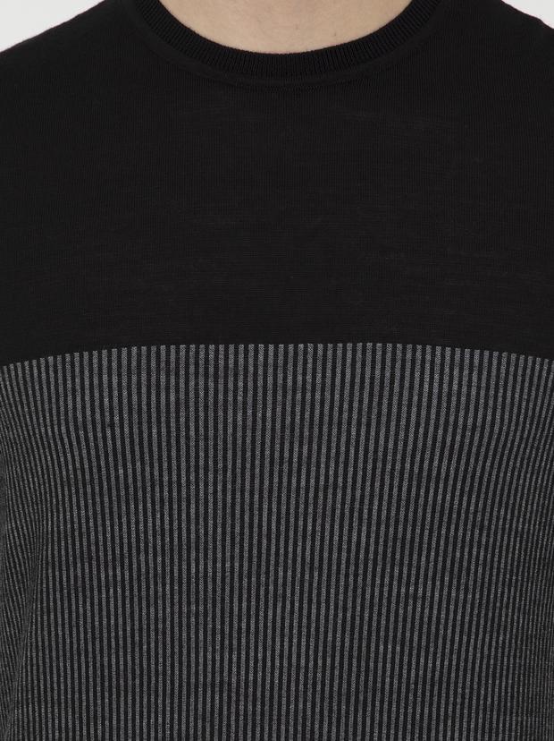 Siyah Slim Fit Bisiklet Yaka Triko Kazak