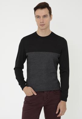 Siyah Slim Fit Bisiklet Yaka Triko Kazak