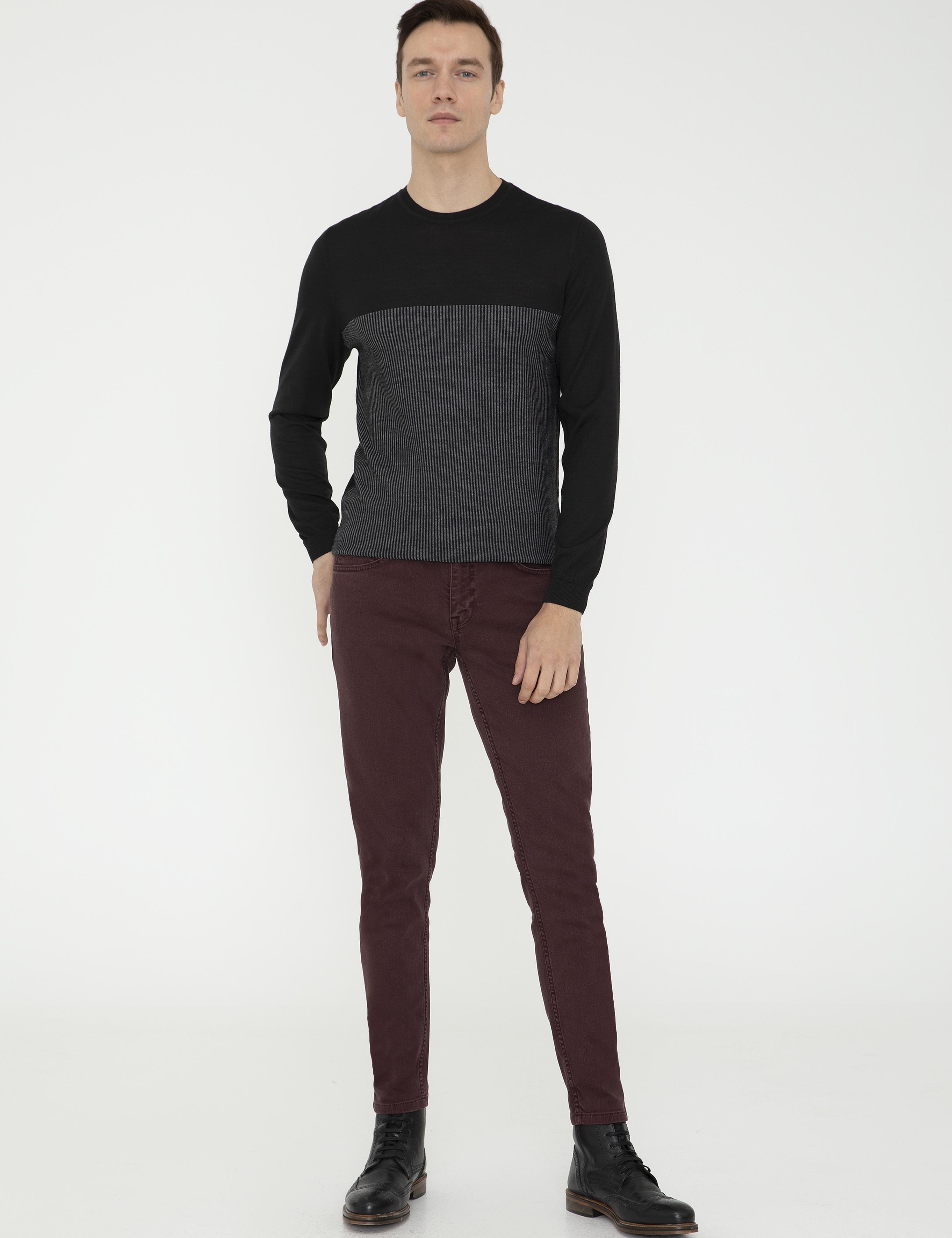 Siyah Slim Fit Bisiklet Yaka Triko Kazak - 50239443003