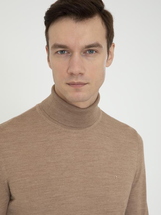 Camel Slim Fit Balıkçı Yaka Basic Triko Kazak