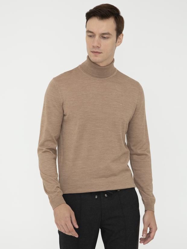 Camel Slim Fit Balıkçı Yaka Basic Triko Kazak