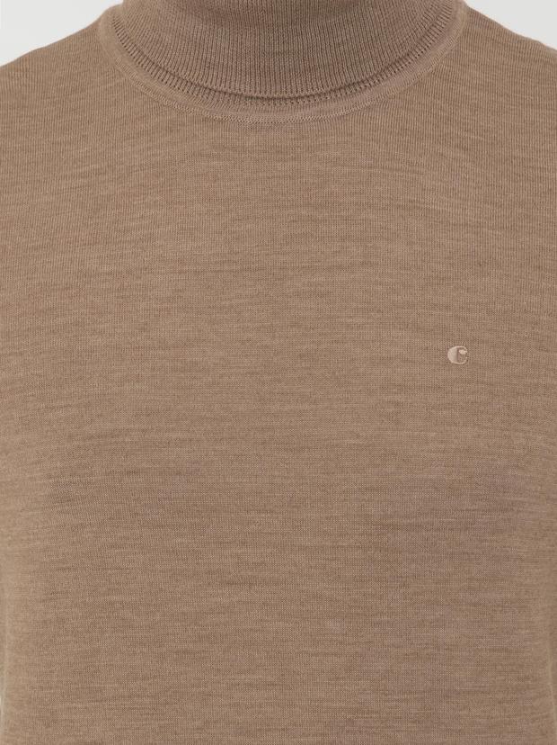 Camel Slim Fit Balıkçı Yaka Basic Triko Kazak