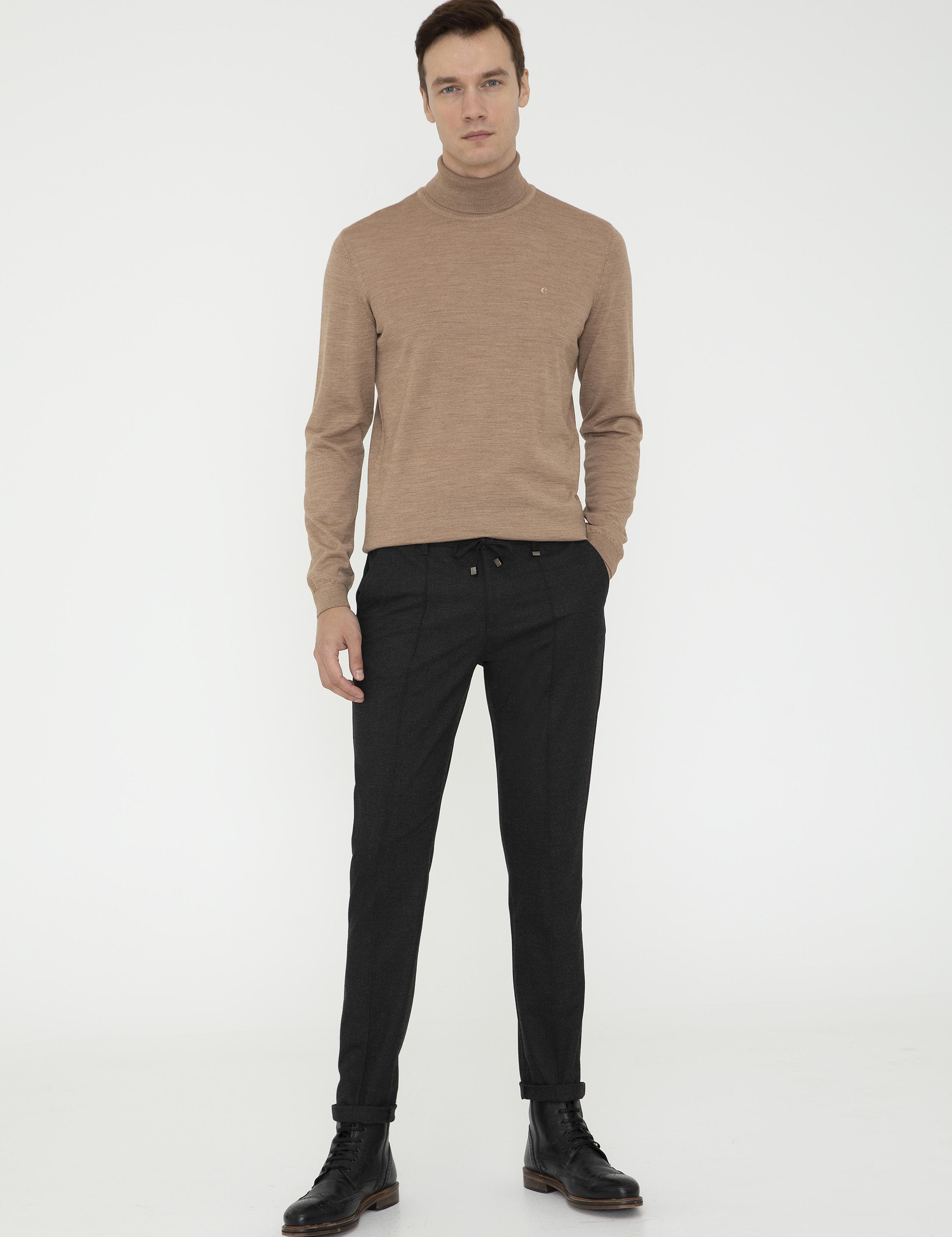 Camel Slim Fit Balıkçı Yaka Basic Triko Kazak - 50237052073