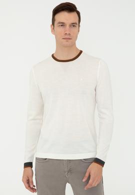 Ekru Regular Fit Bisiklet Yaka Triko Kazak