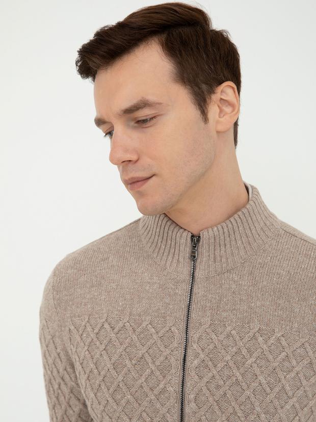 Vizon Slim Fit Dik Yaka Triko Hırka