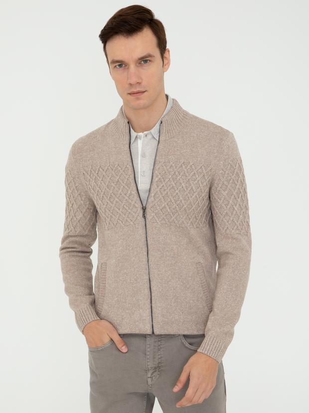 Vizon Slim Fit Dik Yaka Triko Hırka