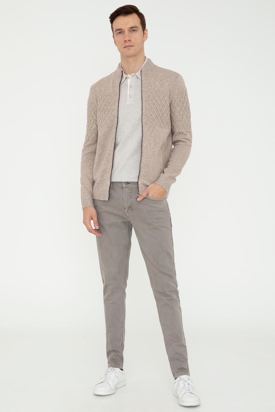 Vizon Slim Fit Dik Yaka Triko Hırka - 50242790048