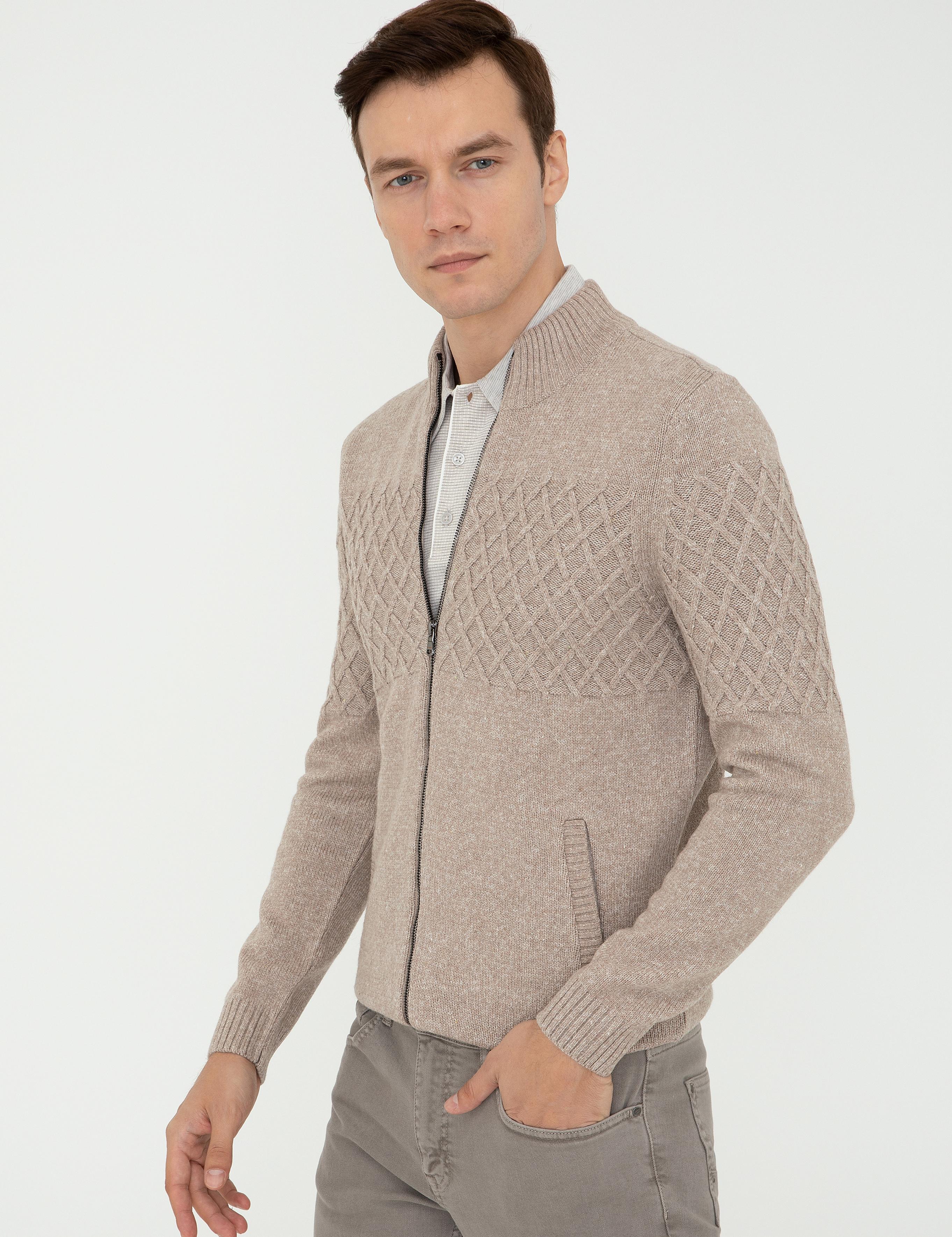 Vizon Slim Fit Dik Yaka Triko Hırka - 50242790048