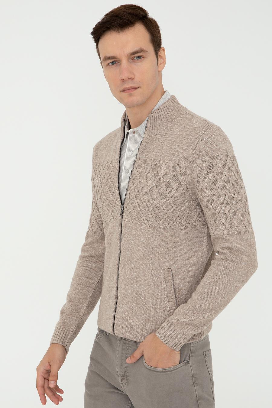 Vizon Slim Fit Dik Yaka Triko Hırka - 50242790048