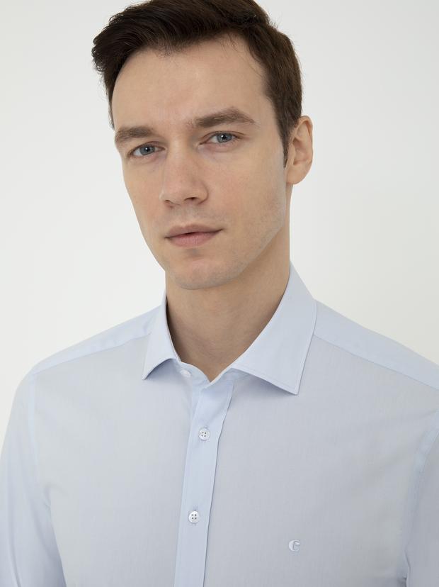Açık Mavi Slim Fit Uzun Kollu Basic Gömlek