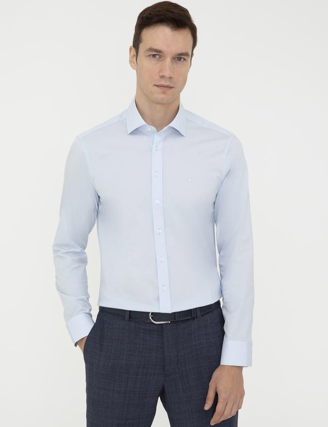 Açık Mavi Slim Fit Uzun Kollu Basic Gömlek
