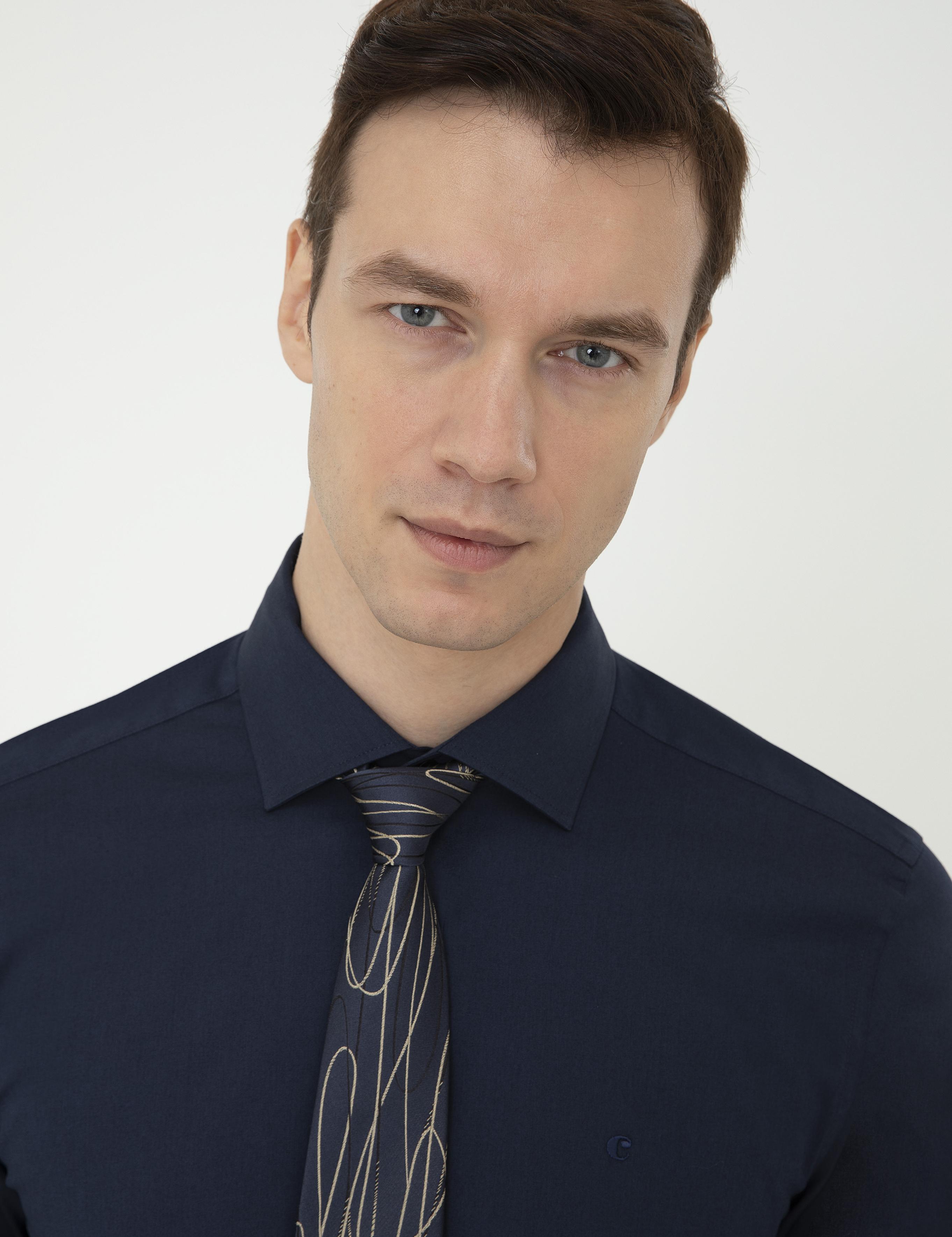 Lacivert Slim Fit Uzun Kollu Basic Gömlek - 50242782041
