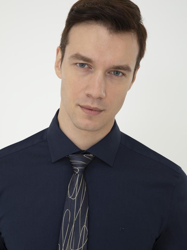 Lacivert Slim Fit Uzun Kollu Basic Gömlek