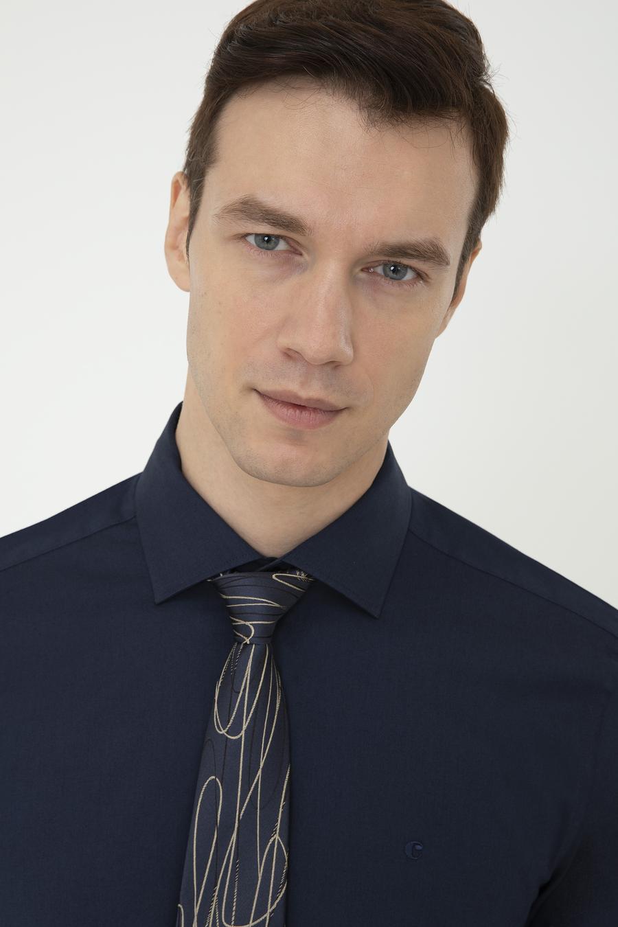 Lacivert Slim Fit Uzun Kollu Basic Gömlek - 50242782041