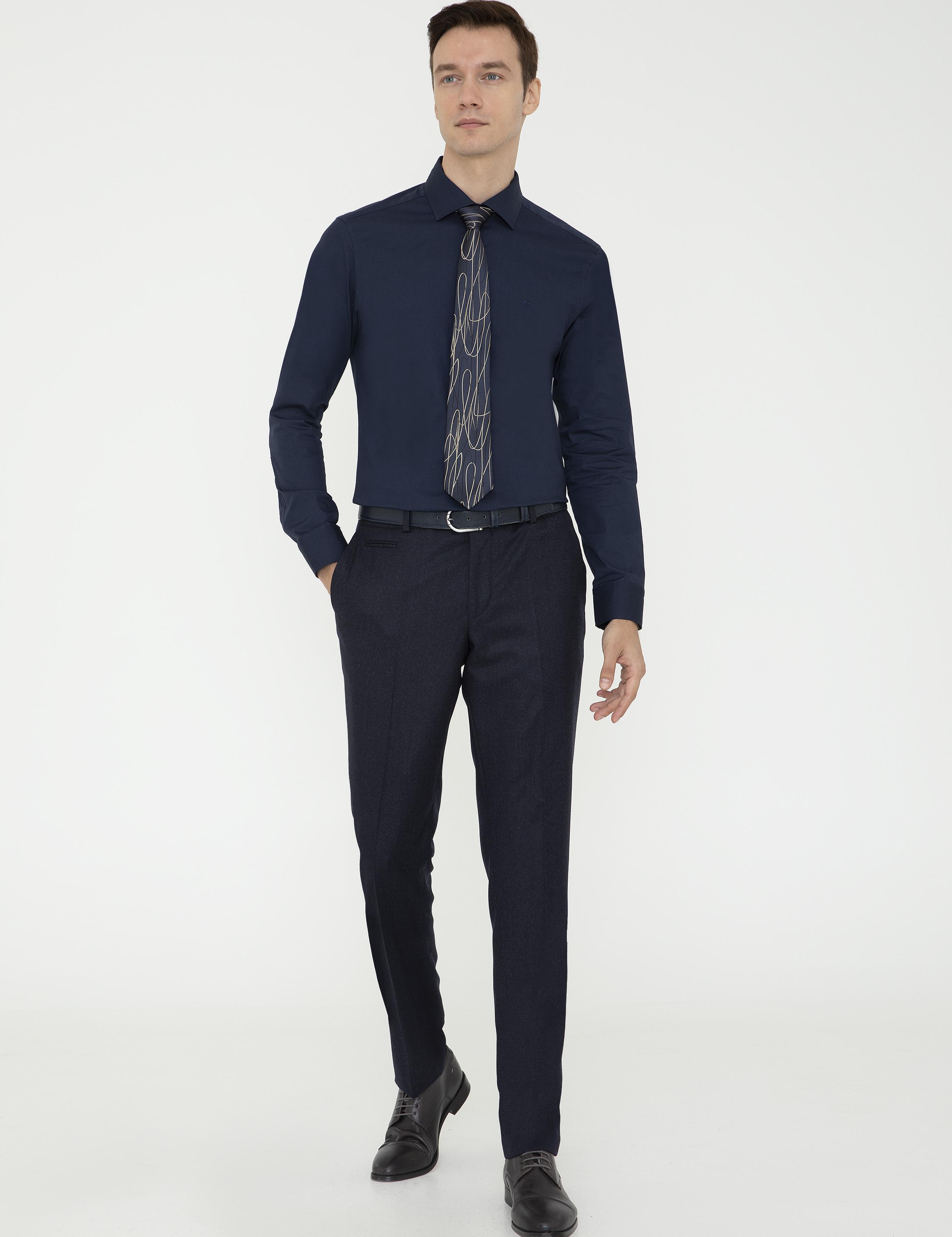 Lacivert Slim Fit Uzun Kollu Basic Gömlek - 50242782041