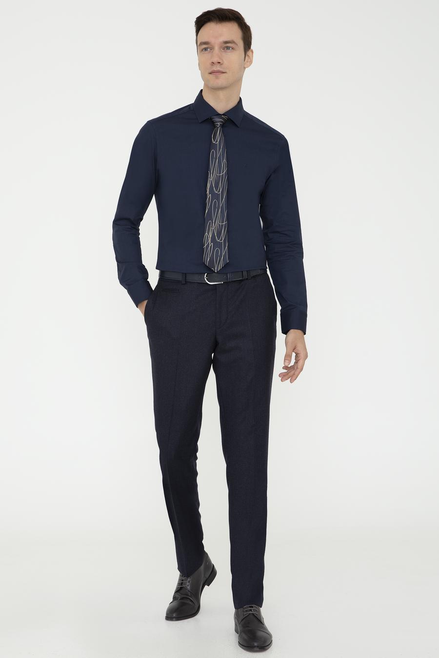 Lacivert Slim Fit Uzun Kollu Basic Gömlek - 50242782041
