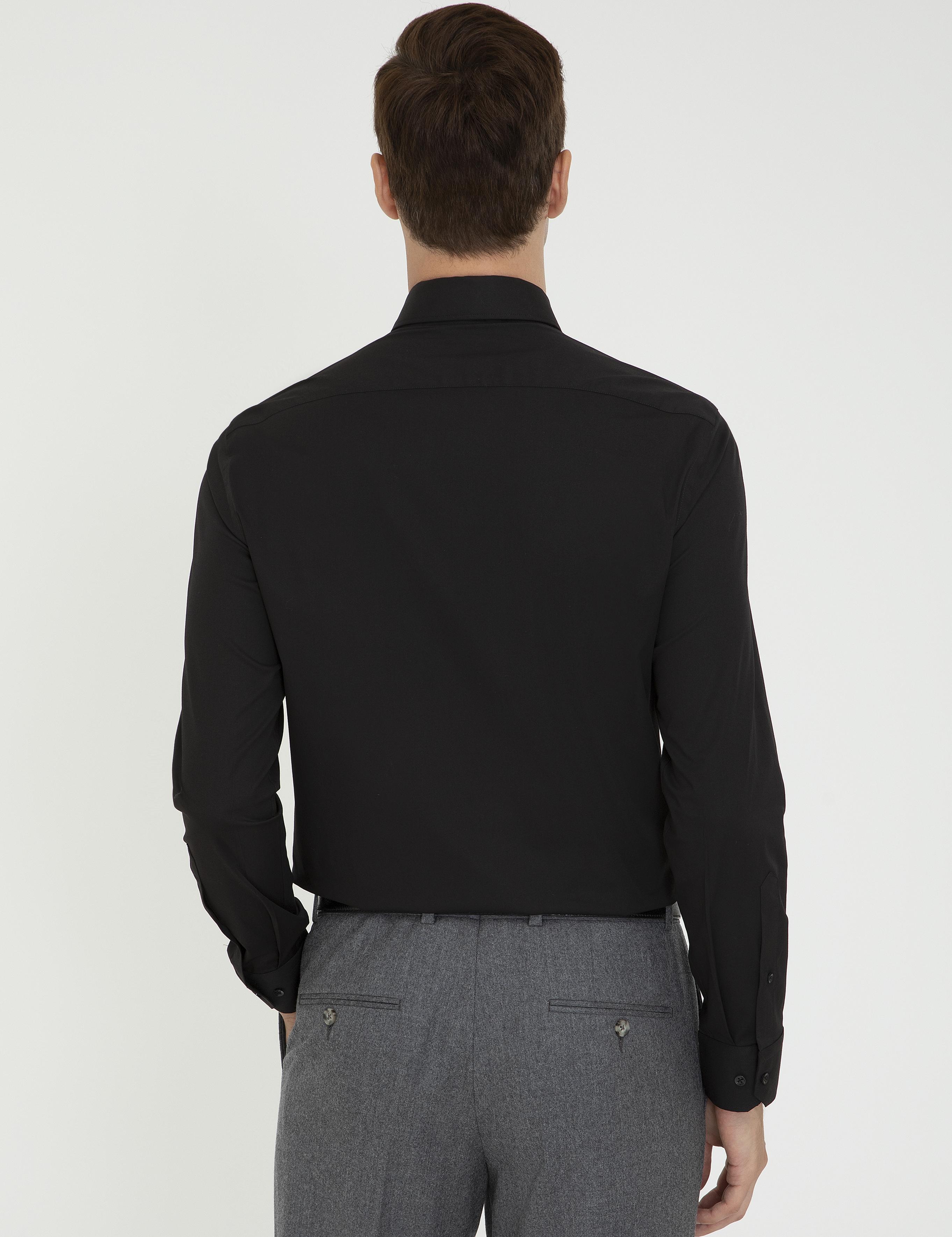 Siyah Slim Fit Uzun Kollu Basic Gömlek - 50242782056