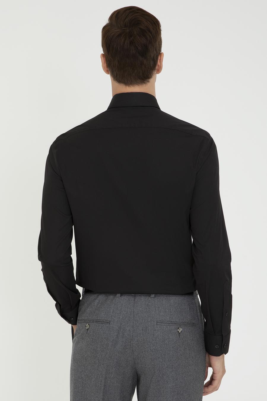 Siyah Slim Fit Uzun Kollu Basic Gömlek - 50242782056