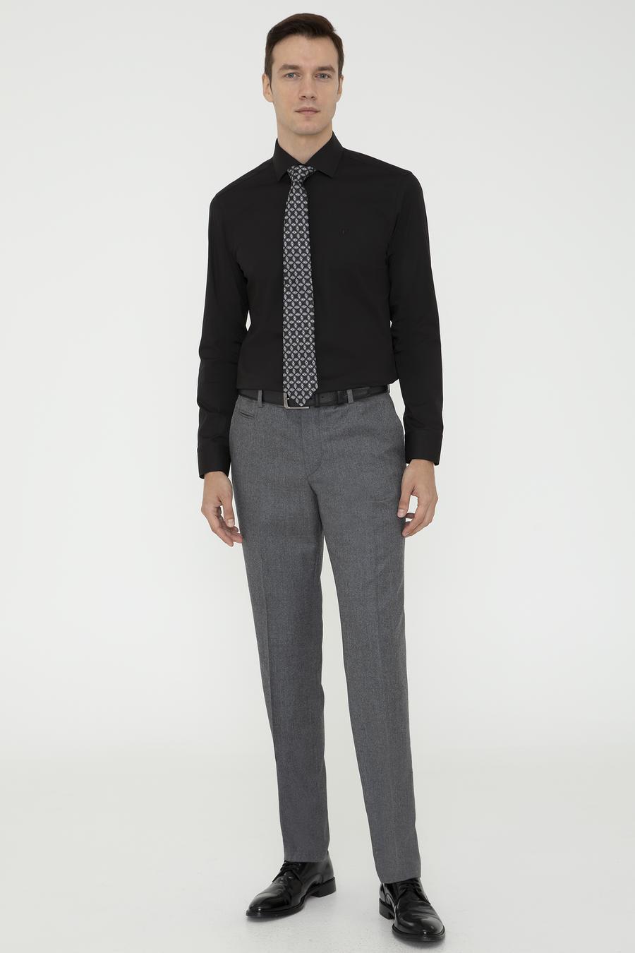 Siyah Slim Fit Uzun Kollu Basic Gömlek - 50242782056