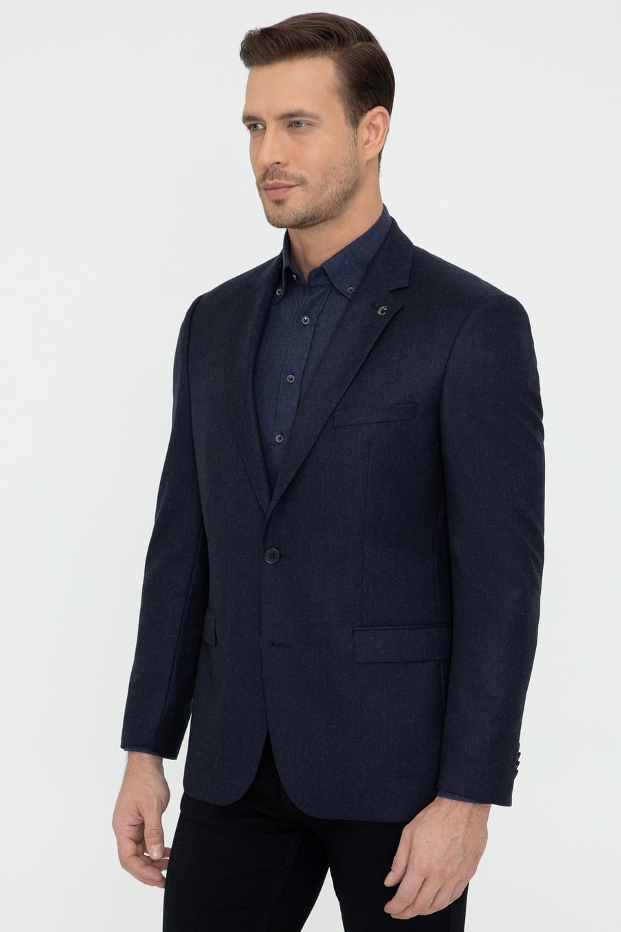 Lacivert Slim Fit Yün Ceket - 50242804140