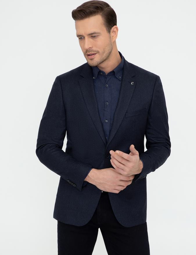Lacivert Slim Fit Yün Ceket