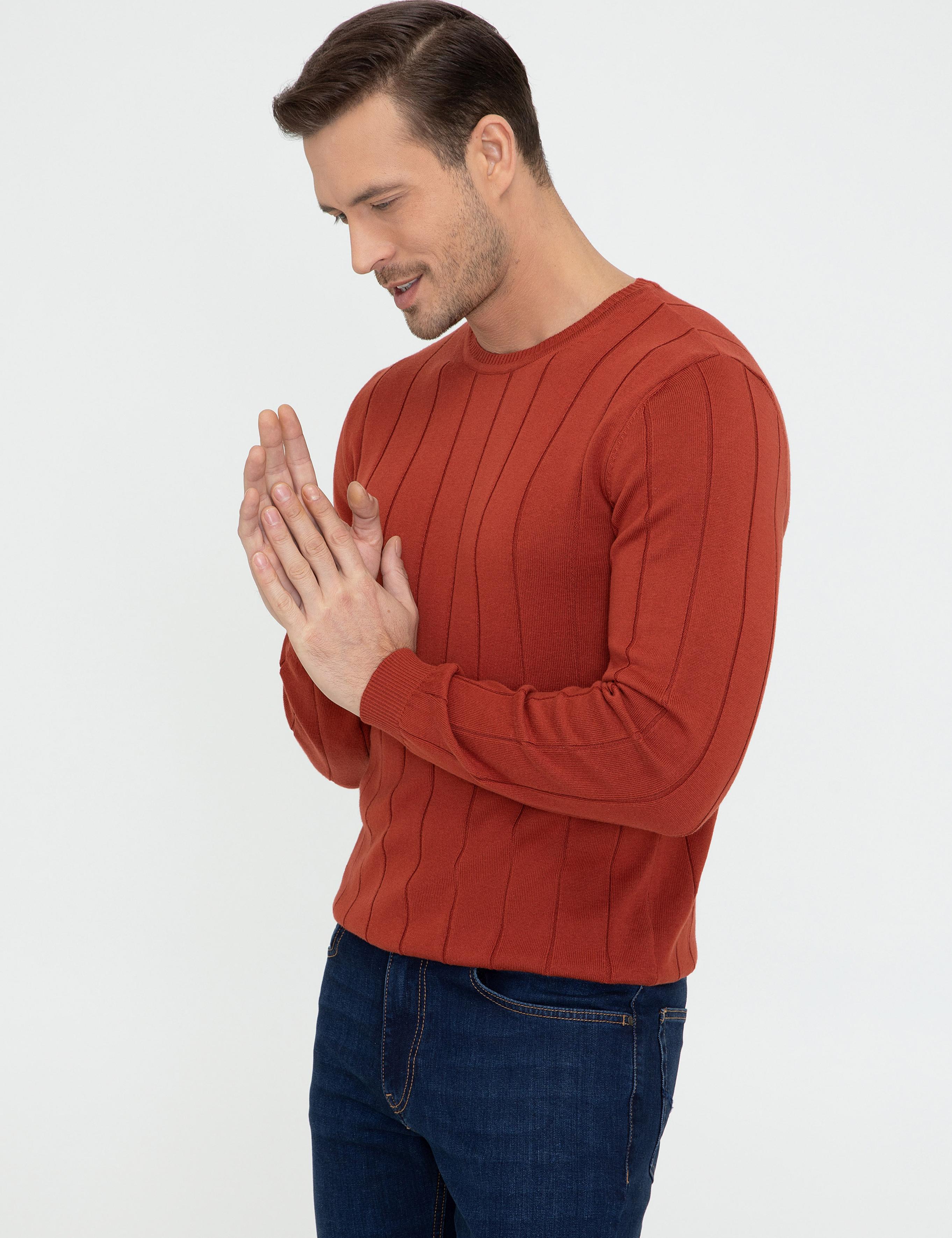 Kiremit Slim Fit Bisiklet Yaka Triko Kazak - 50240208036