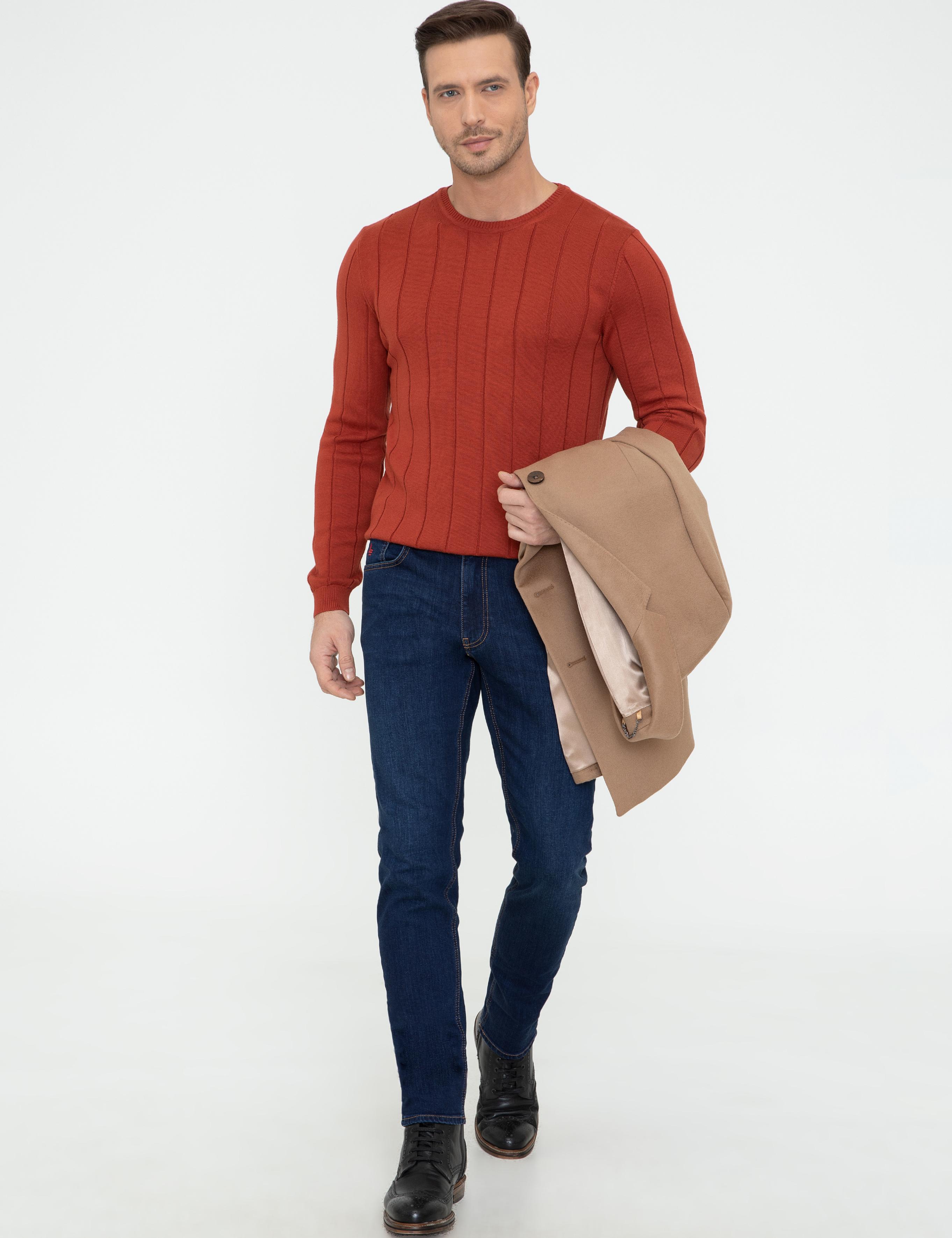 Kiremit Slim Fit Bisiklet Yaka Triko Kazak - 50240208036