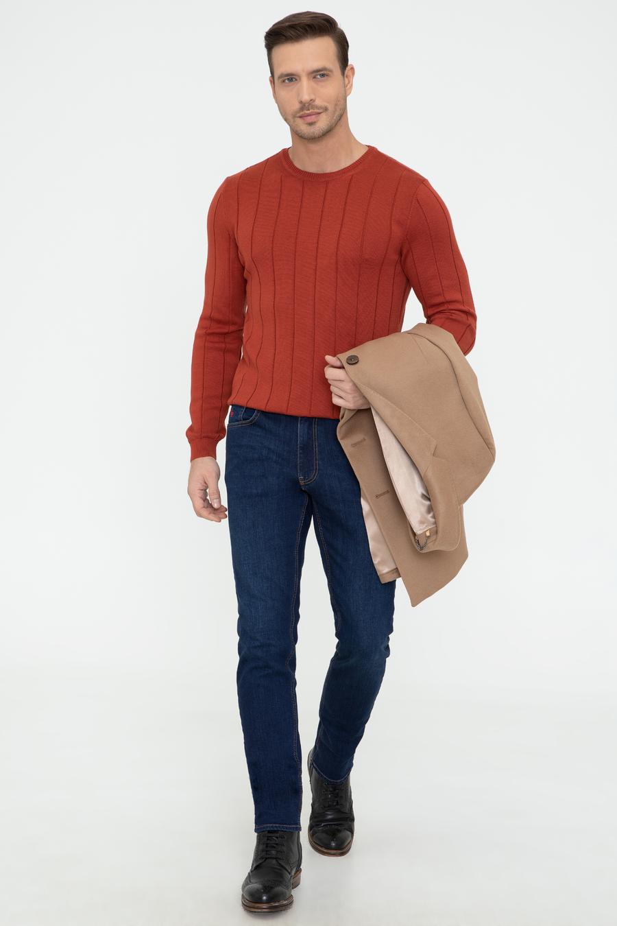 Kiremit Slim Fit Bisiklet Yaka Triko Kazak - 50240208036