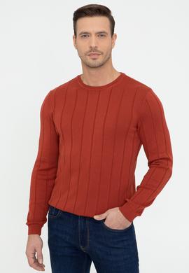 Kiremit Slim Fit Bisiklet Yaka Triko Kazak