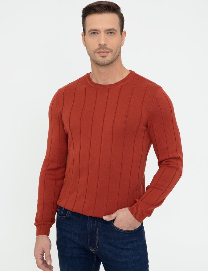 Kiremit Slim Fit Bisiklet Yaka Triko Kazak