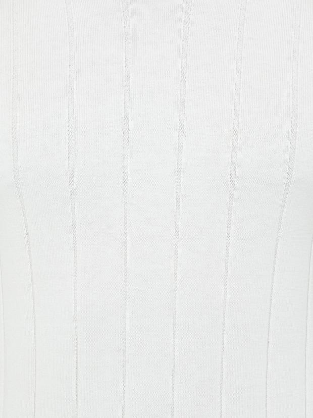 Ekru Slim Fit Bisiklet Yaka Triko Kazak