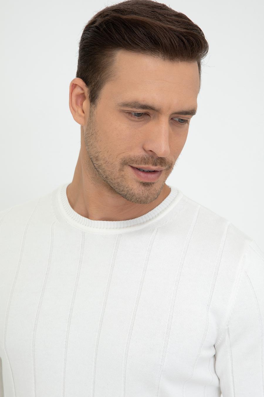 Ekru Slim Fit Bisiklet Yaka Triko Kazak - 50240208067