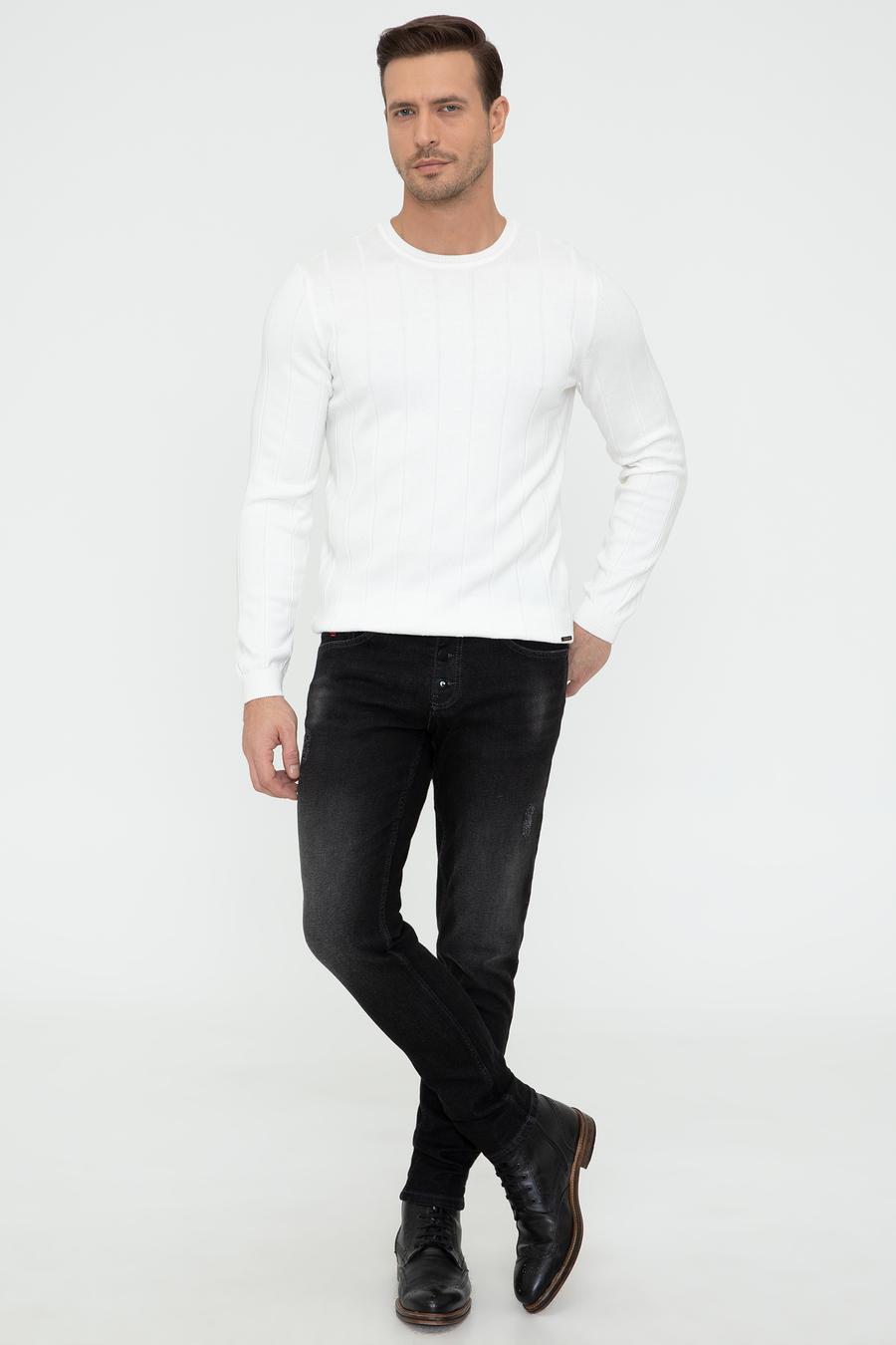 Ekru Slim Fit Bisiklet Yaka Triko Kazak - 50240208067