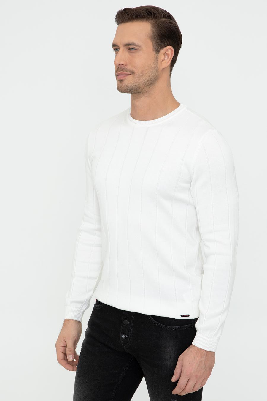 Ekru Slim Fit Bisiklet Yaka Triko Kazak - 50240208067