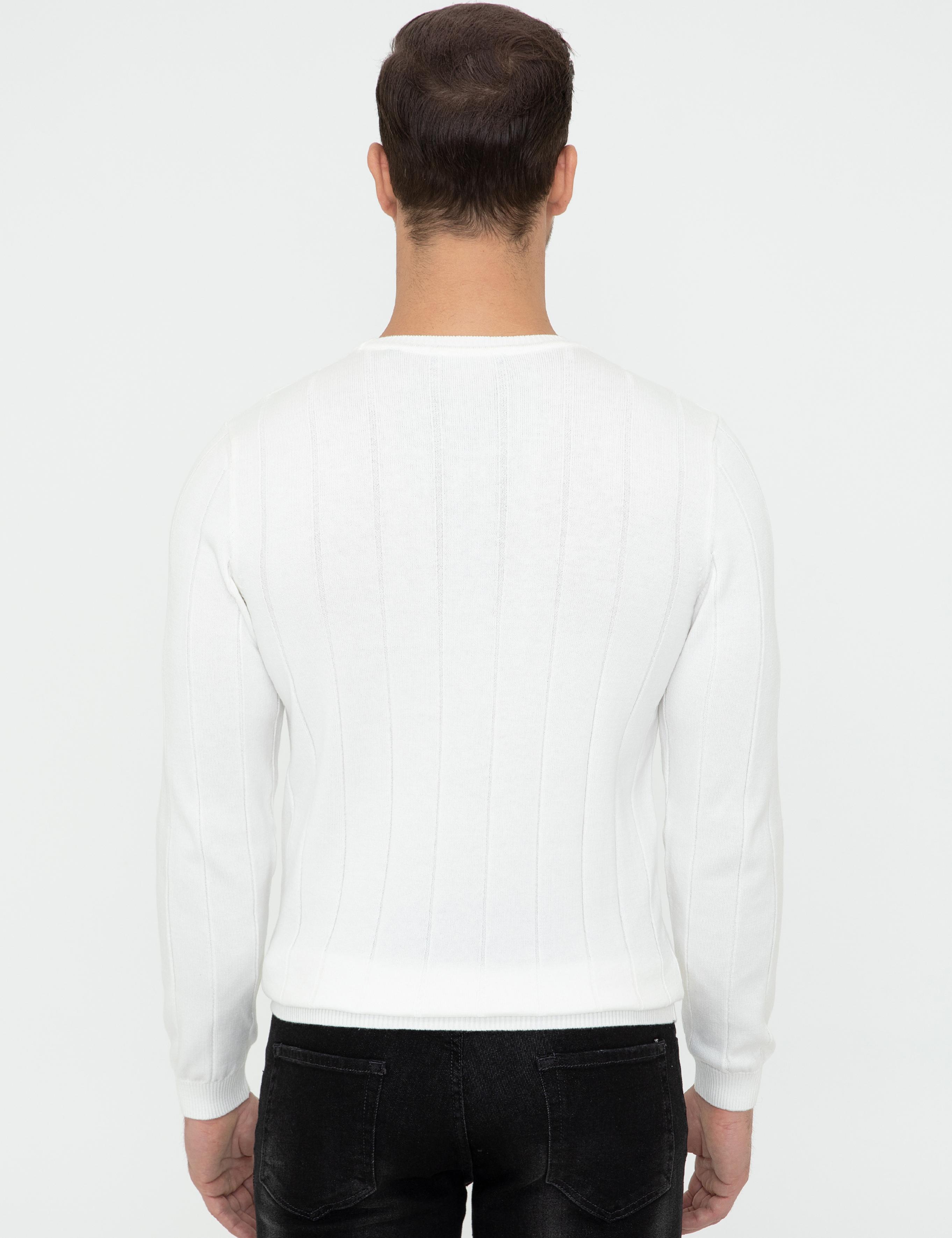 Ekru Slim Fit Bisiklet Yaka Triko Kazak - 50240208067
